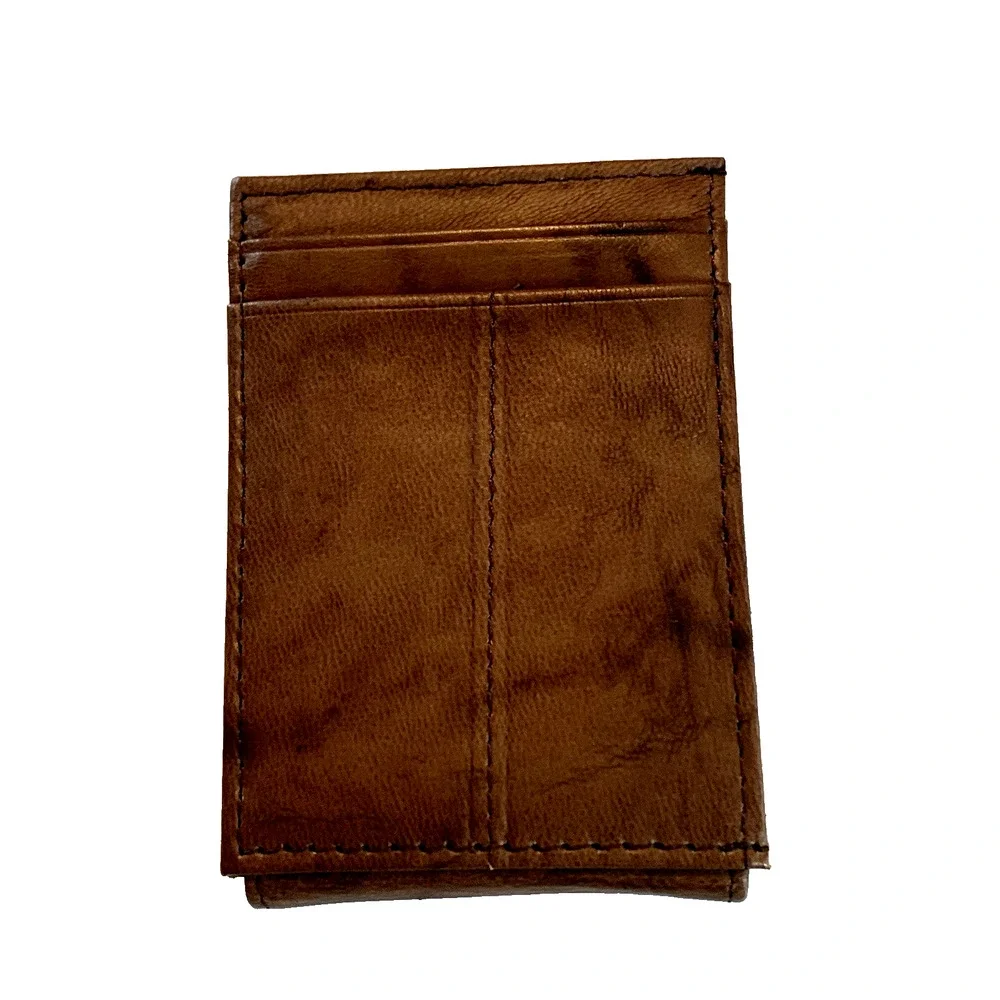 Magnetic Close Men’s Slim Wallet Genuine Leather RFID Brown Front Pocket